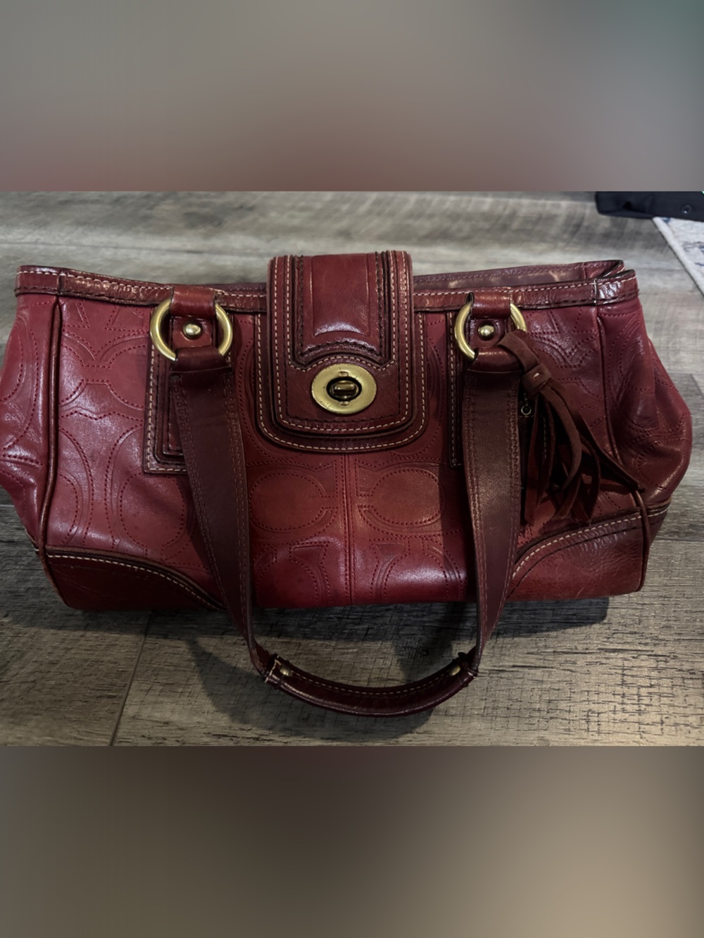 Coach Burgundy Leather Shoulder Bag with Matching Wallet